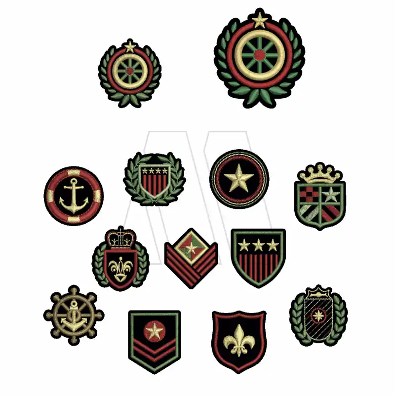 APLIQUE BORDADO ESCUDO MINI MILITAR SURTIDO X 6UN