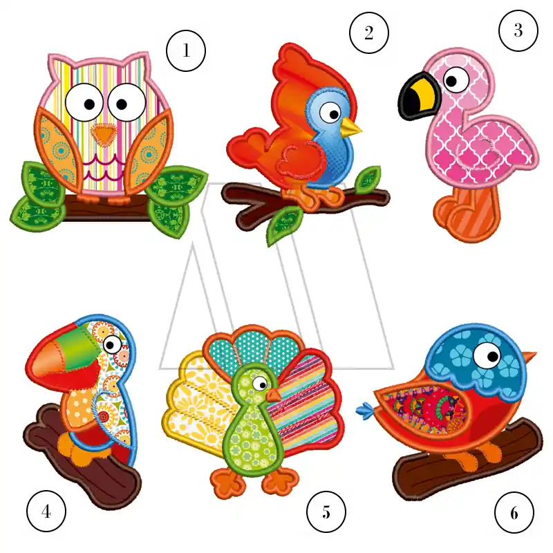 ETIQUETA BORDADA TERMOAD AVES COLLAGE X 4UN