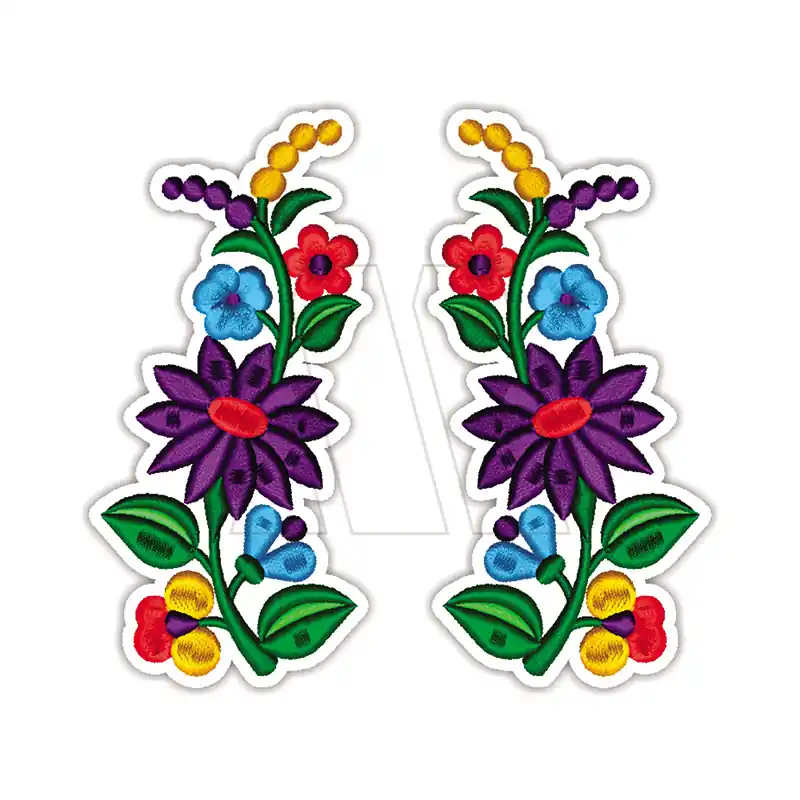 APLIQUE BORDADO TERMOAD GUIA FLOR VIOLETA CON ESPIGA ESPEJADO X 4UN