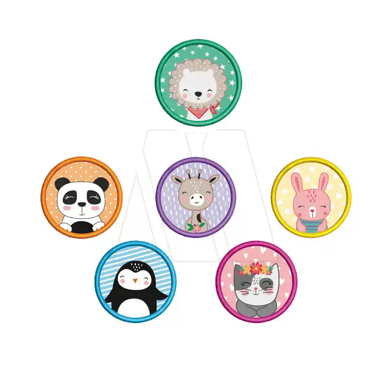 APLIQUE BORDADO TERMOAD CÍRCULO COMBINADO ANIMALITOS X 12UN