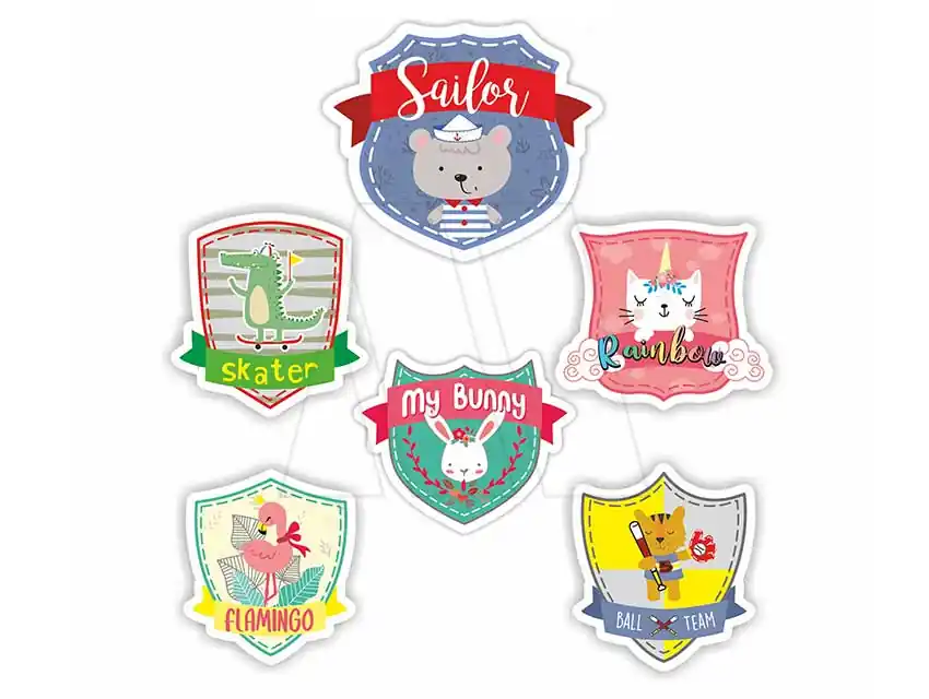 APLIQUE ESTAMPADO TERMOAD ESCUDOS INFANTIL ANIMALES X 6UN