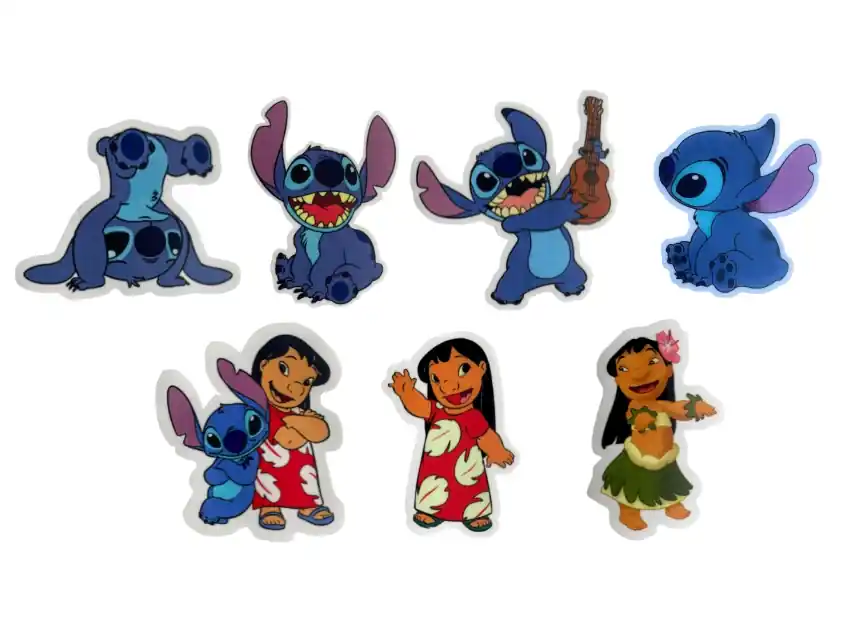 ESTAMPA DTF TERMOAD LILO Y STICH 6CM X 6CM APROX X 7UN SURTIDAS