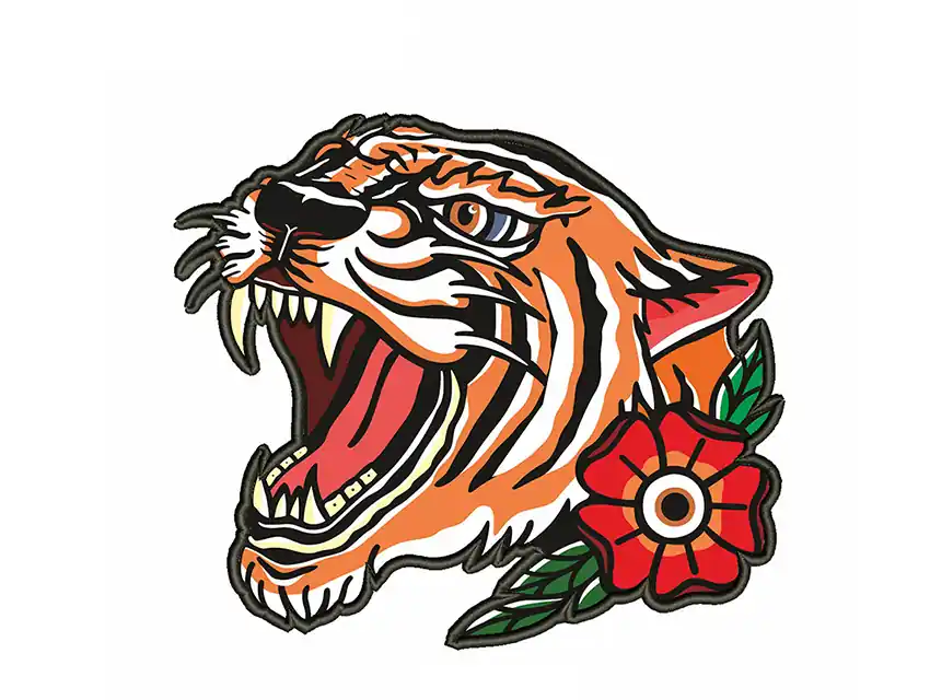 APLIQUE ESTAMPADO BORDADO TERMOAD SUPER ESTAMPA TATTO TIGRE 14,5CM X 16,5CM X 2UN 7216