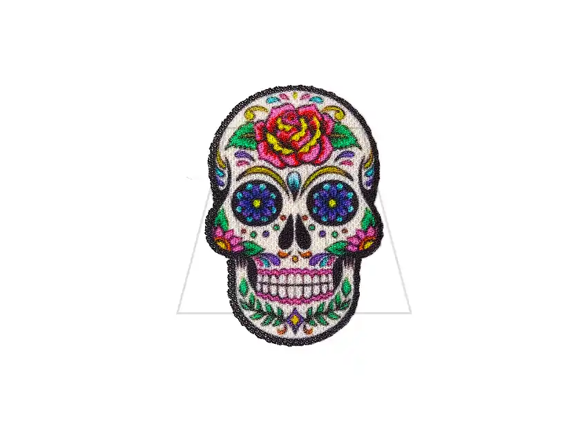 APLIQUE ESTAMPADO TERMOAD CALAVERA C/FLORES COLORES X 6UN