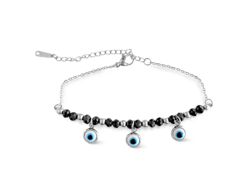 PULSERA ACERO QUIRURGICO CON DIJES OJO TURCO REGULABLE 22CM