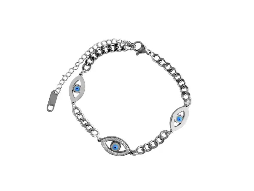 PULSERA ACERO QUIRURGICO CON DIJES OJO TURCO REGULABLE 22CM