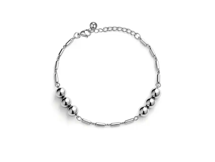 PULSERA ACERO QUIRURGICO CON BOLITAS Y CANUTILLOS REGULABLE 26CM