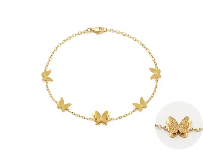 PULSERA ACERO QUIRURGICO DORADO MARIPOSAS REGULABLE 24CM