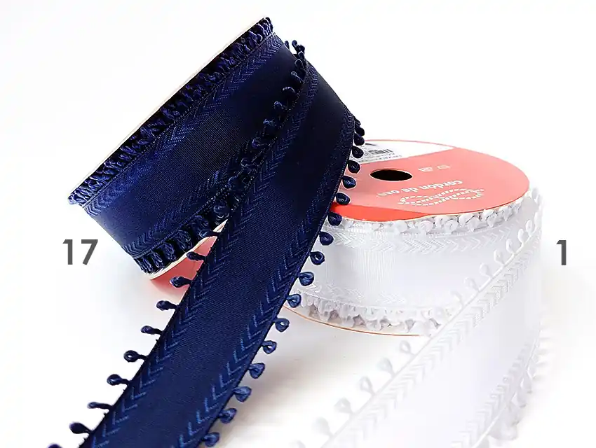 CINTA NIVEA CON PICOT CORDON DE ORO 25MM X 10 MTS