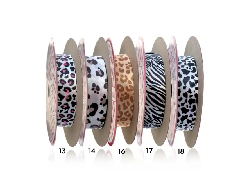 CINTA RASO SUBLIMADA ANIMAL PRINT 15 MM X 10 MTS