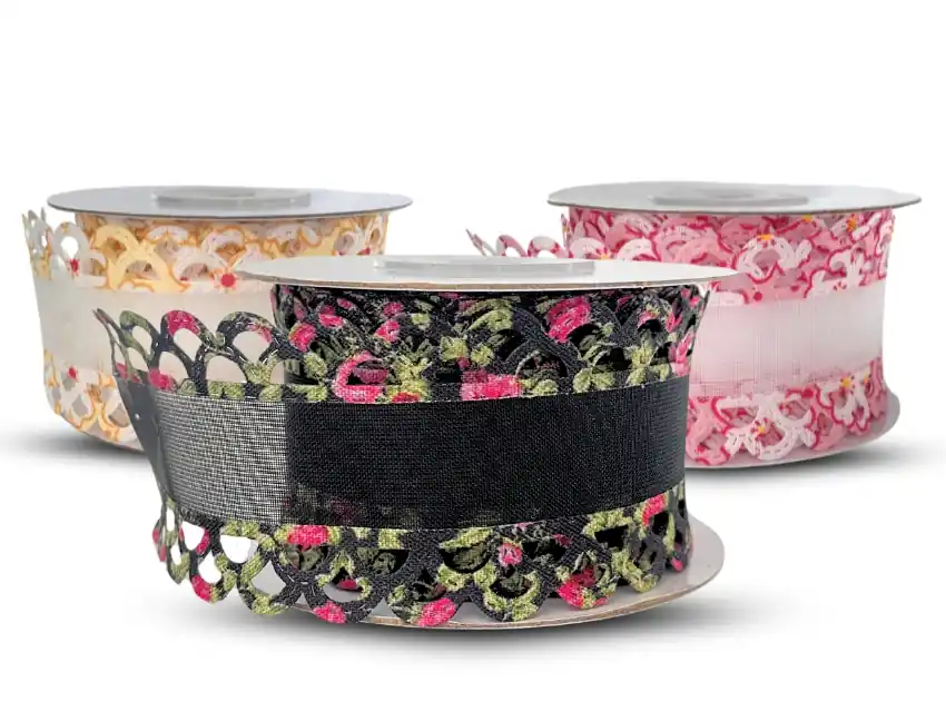 CINTA FANTASIA GAZA CON PUNTILLA ESTAMPADA 4CM X 10YDS 5432