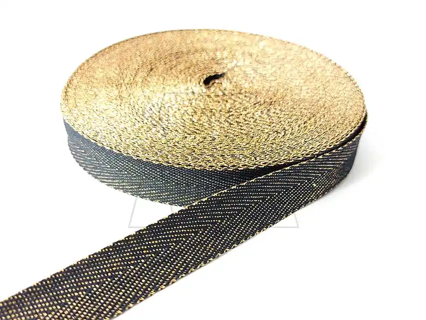 CINTA HILERA NEGRA CON LUREX DORADO DE 20MM X 25MTS 5394