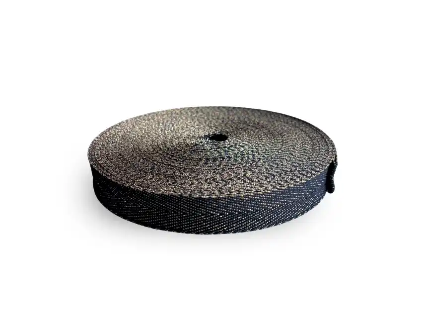 CINTA HILERA NEGRA CON LUREX DORADO DE 20MM X 25MTS