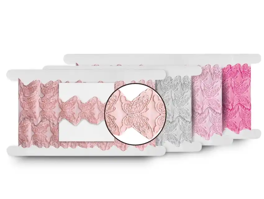 GALON ORGANZA BORDADO MARIPOSA GRANDE 6CM X 13MTS APROX 9758.2
