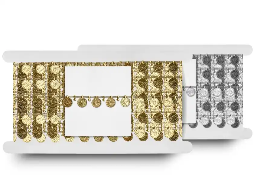 GALON MONEDAS PLASTICAS METALIZADAS CHICAS X 10YDS 1899.1