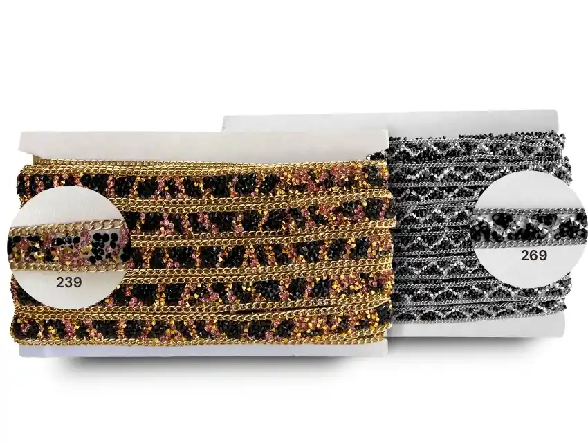 GALON TERMOADHESIVO STRASS BICOLOR CON CADENA HOT TRANSFER X 10YDS  2200BI