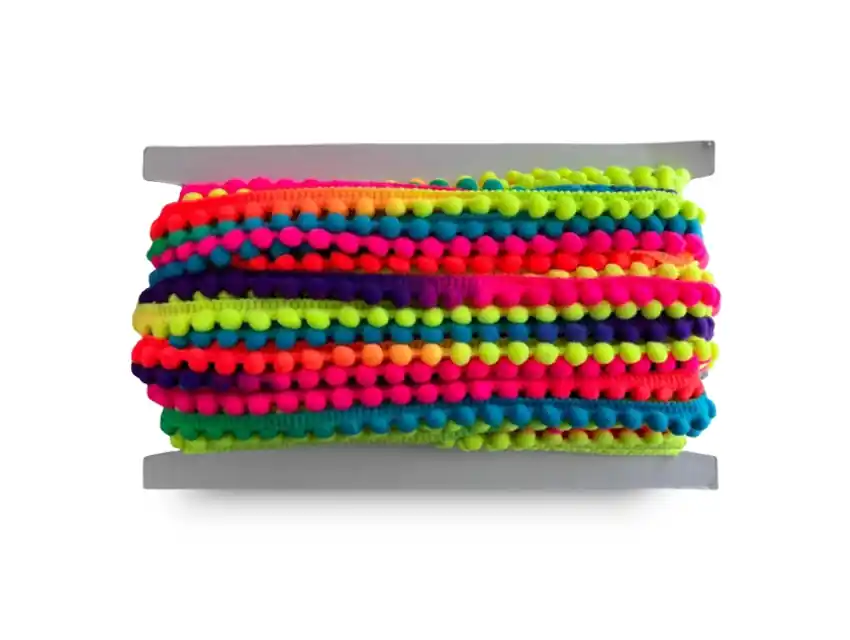 GALON MINI POMPON FLUO MULTICOLOR FIESTA 1CM X 20MTS