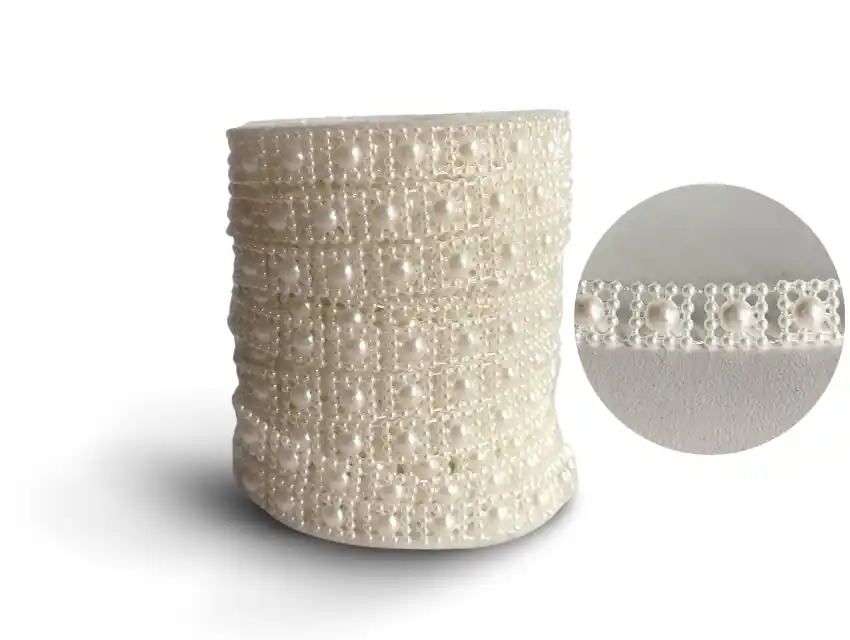 GALON MEDIA PERLA CUADRADOS 8MM X 20YDS  9166.M1