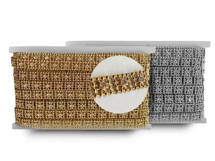 GALON FANTASIA CUADRADOS C/ STRASS 1,3CM X 10YDS  9169.M3