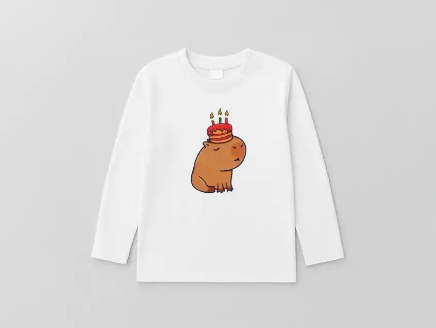 REMERA MANGAS LARGAS BLANCA ALGODON ESTAMPADA CAPIBARA PASTEL TALLE 4 AL 12 