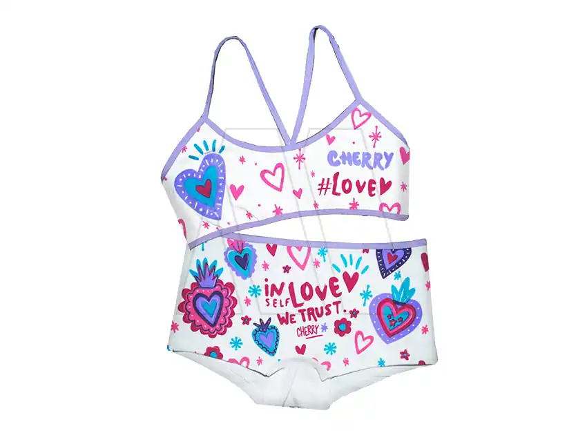 CONJUNTO ESTAMPADO C/MINISHORT CHERRY ALG Y LYCRA T 10,12,14 3616