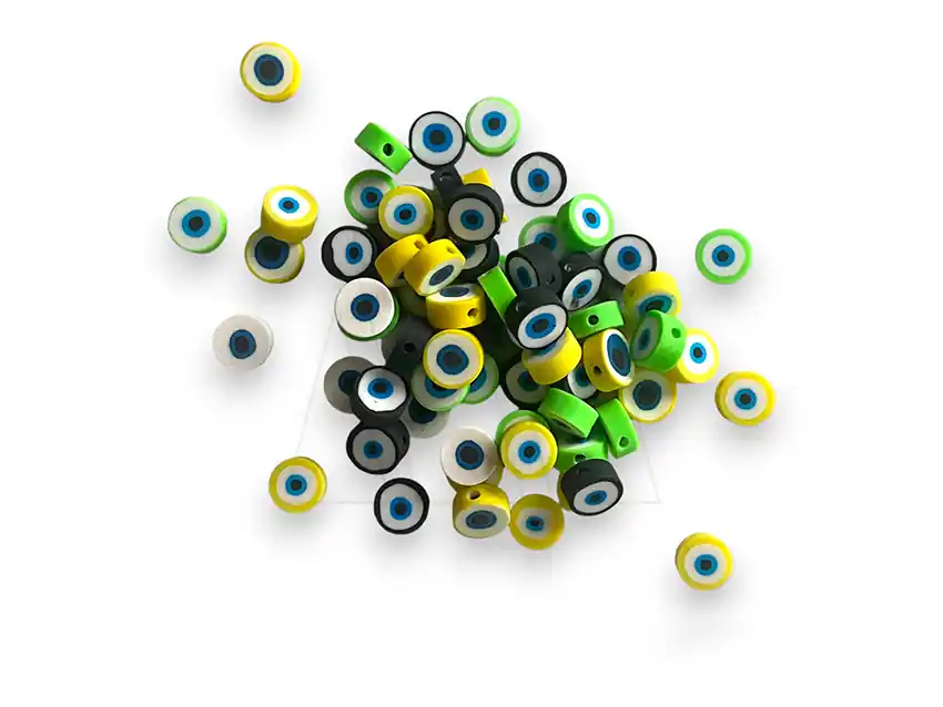 CUENTAS DE FIMO OJITOS COLORES SURTIDOS 10MM X 20GRS (50UN APROX) 2521