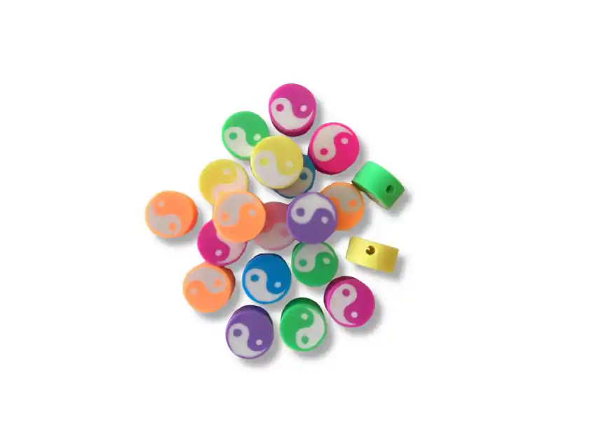 CUENTAS DE FIMO YING Y YANG 10MM X 20GRS (50UN APROX) 2521.M1