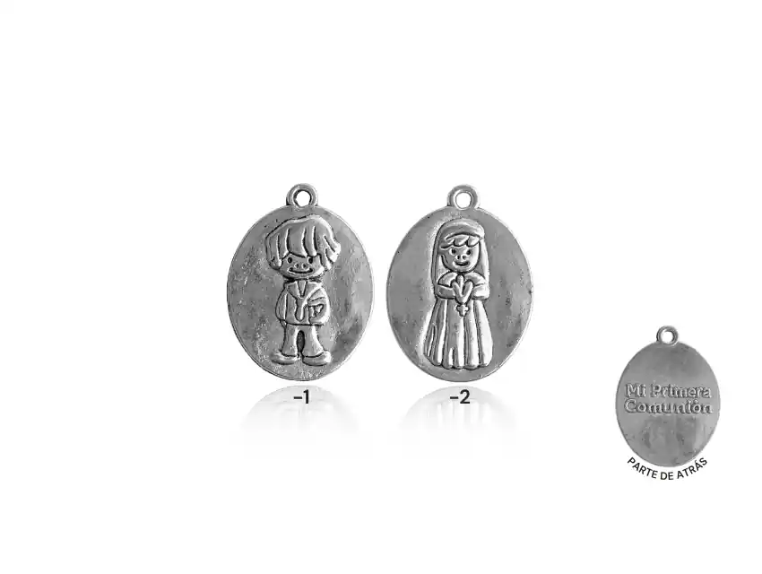 DIJE METALICO NIQUEL MI PRIMERA COMUNION NENE/NENA 17MM X 21MM X 50GRS 20UN APROX 
