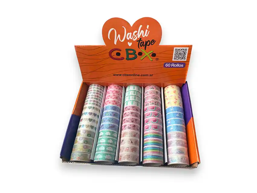 CAJA EXPOSITORA WASHI TAPE PAPEL IRISADAS 60UN X 2MTS 2225.I