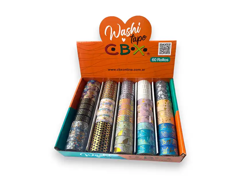 CAJA EXPOSITORA WASHI TAPE PAPEL METALIZADAS 60UN X 2MTS 2225.M