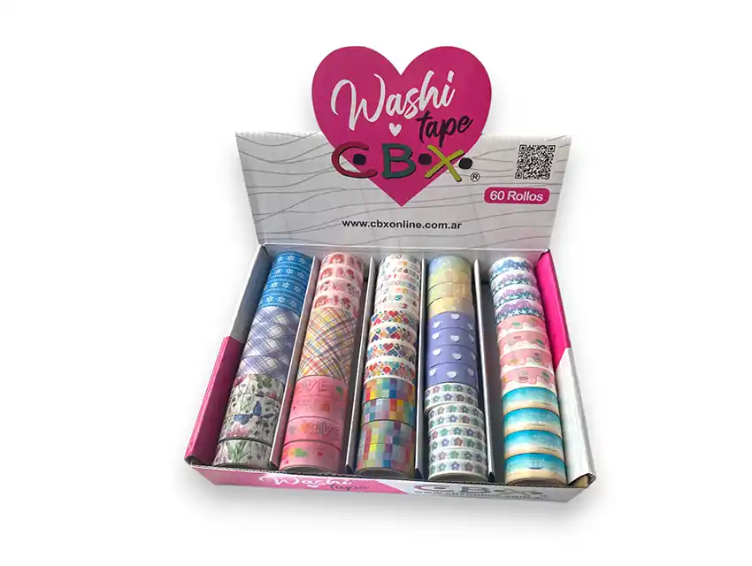 CAJA EXPOSITORA WASHI TAPE PAPEL SIMPLES 60UN X 2MTS 2225.S1