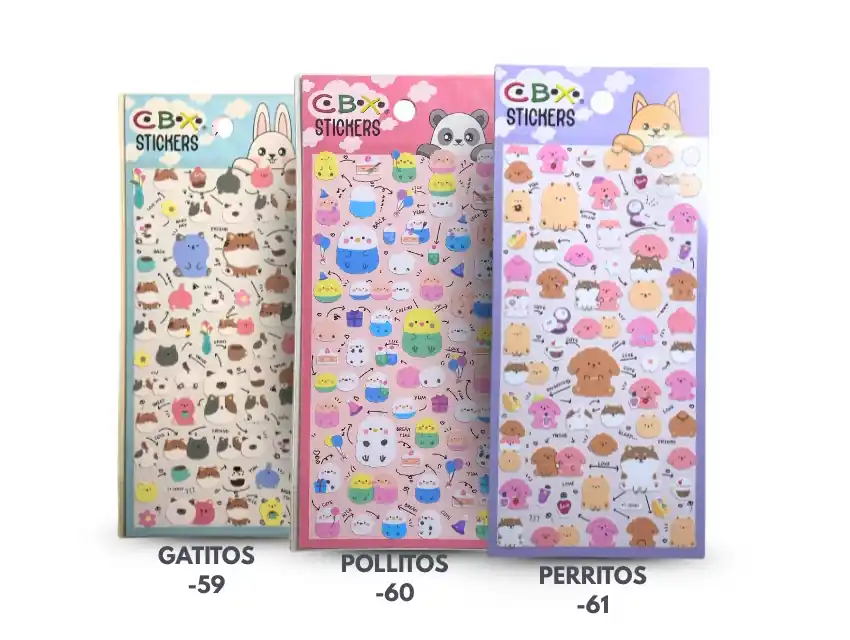 STICKERS AUTOADHESIVOS ANIMALITOS CBX X PLANCHA  2680A