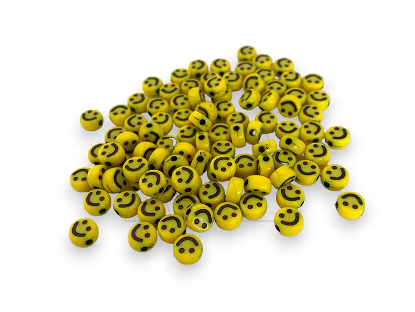 CUENTAS DE PLASTICO CARITA FELIZ AMARILLA 9MM X 125GRS 8950.M42