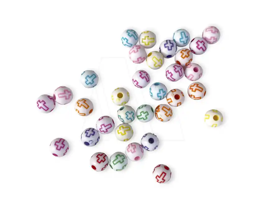 CUENTAS DE PLASTICO REDONDAS CON CRUCES 8MM X 125GRS  8950.M61