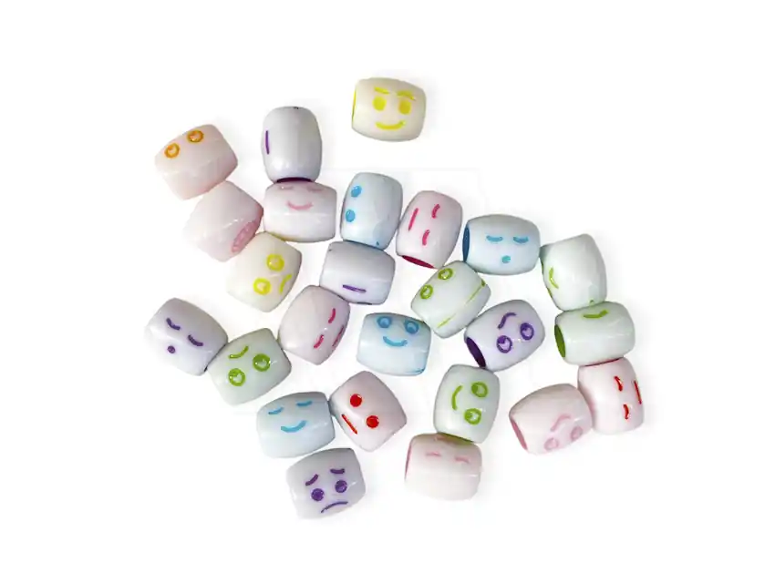 CUENTAS DE PLASTICO CARITAS FELICES BARRIL 12MM X 10MM X 125GR