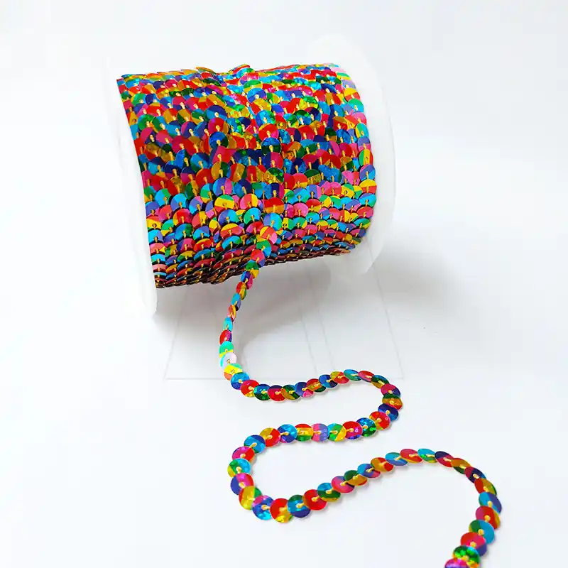 HILO DE LENTEJUELAS METALIZADAS CHATAS MULTICOLOR CBX 6MM X 80YDS  1171.M