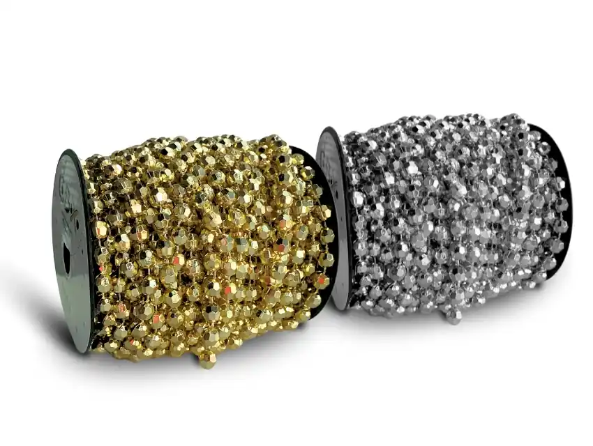 PERLAS METALIZADAS PEGADAS EN ROLLO DORADO-PLATEADO Nº8 FACETADAS X 20YDS 4081