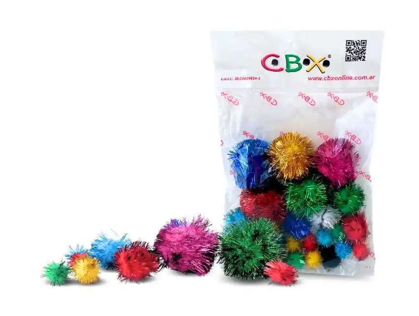  POMPON METALIZADO CBX P/MANUALIDADES TAMAÑOS Y COLORES SURTIDOS X 25UN 4035S