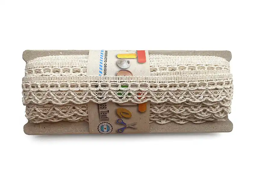 PUNTILLA ALGODON DOBLE OJITO NATURAL 2,5 CM X 10 MTS