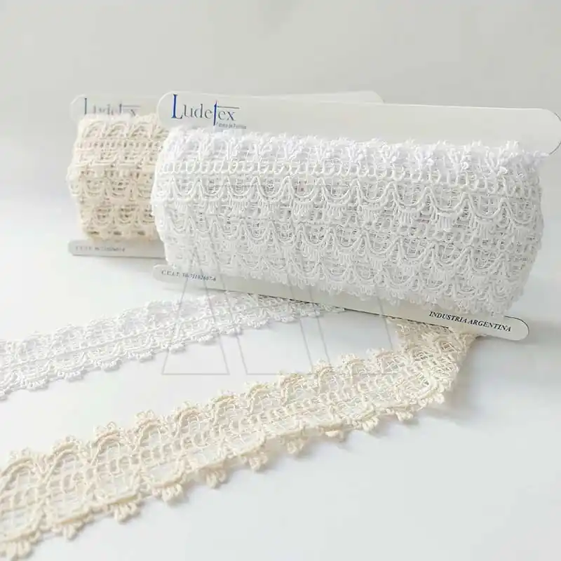 PUNTILLA ALGODON DOBLE ONDAS Y PICOS 4,5CM X 10MTS 2738